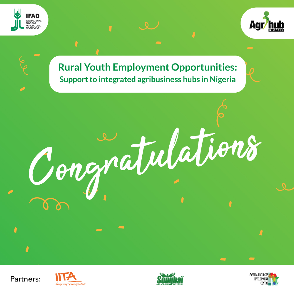 Congratulations to the successful applicants of the IFAD-Agrihub Cohort 1 2020.

A full list of successful applicants can be found here with specific instruction for each hub:
cutt.ly/HcajHIx
#IFADAgrihubNigeria #IYA
