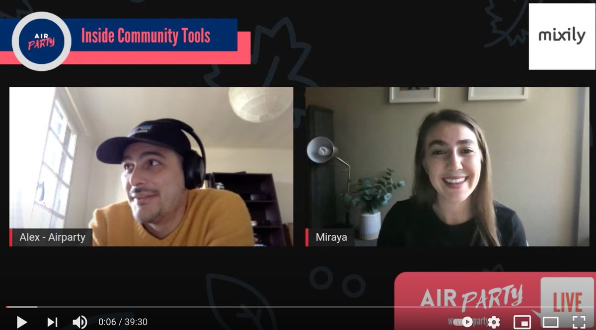 I met @joinairparty on <a href="/CommunityClubHQ/">The Community Club (We've moved!)</a> and this morning I got to chat all things community building. Watch the replay of the <a href="/MixilyEvents/">Mixily</a>  demo + conversation on Youtube! youtube.com/watch?v=v0O0li…