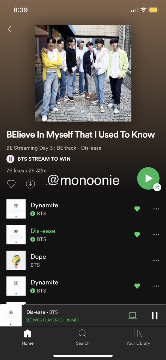 monoonie's tweet photo. @BTSStreamToWin @BTS_twt @namujoon94 Day 4! Thank you so much for hosting this. I’ve loved all of the playlists so far @sweetsugashim #streamBEBTSTW https://t.co/MsSrb3wLgM