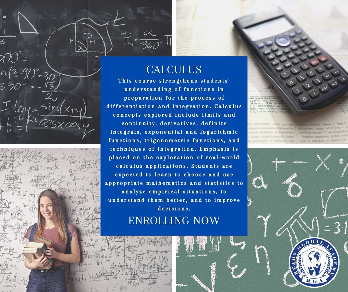 readyglobal's tweet image. Today's Course Spotlight is on our Calculus course! Calculus is offered at the regular and AP levels to meet your academic needs. Sign up today at readyglobalacademy.org #coursespotlight #onlineschool #readyglobal #math