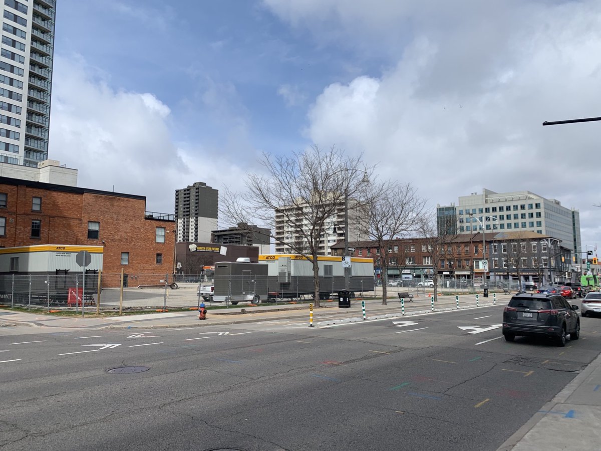 jasonfarrhamont's tweet photo. Getting set for a much better and higher use of land in the heart of downtown. Soon this LARGE surface asphalt King / Bay parcel will be a beautifully designed home to 600 ⁦@McMasterU⁩ grads bringing even greater vibrancy and engagement and supporting our local economy. https://t.co/o27HDNyMMF