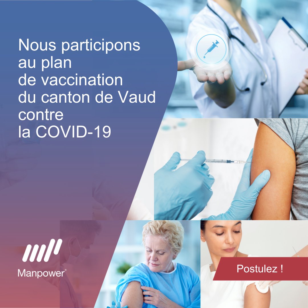 Manpower_CH's tweet photo. Nous sommes fiers de participer au plan de vaccination du canton de Vaud contre la COVID-19.
🔎Retrouvez les postes encore ouverts sur notre site web avec le mot clé « vaccination » : https://t.co/8YoT715Y3j https://t.co/l2A4FToFVn