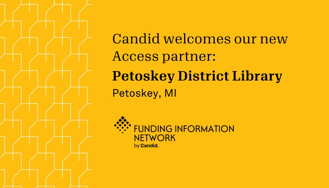 CandidDotOrg's tweet photo. Say welcome to our new Access network partner, @PetoskeyLibrary. We appreciate your commitment to advancing access to #fundingdata to nonprofit communities in need. #CandidintheCommunity https://t.co/pe8XDHXOW3