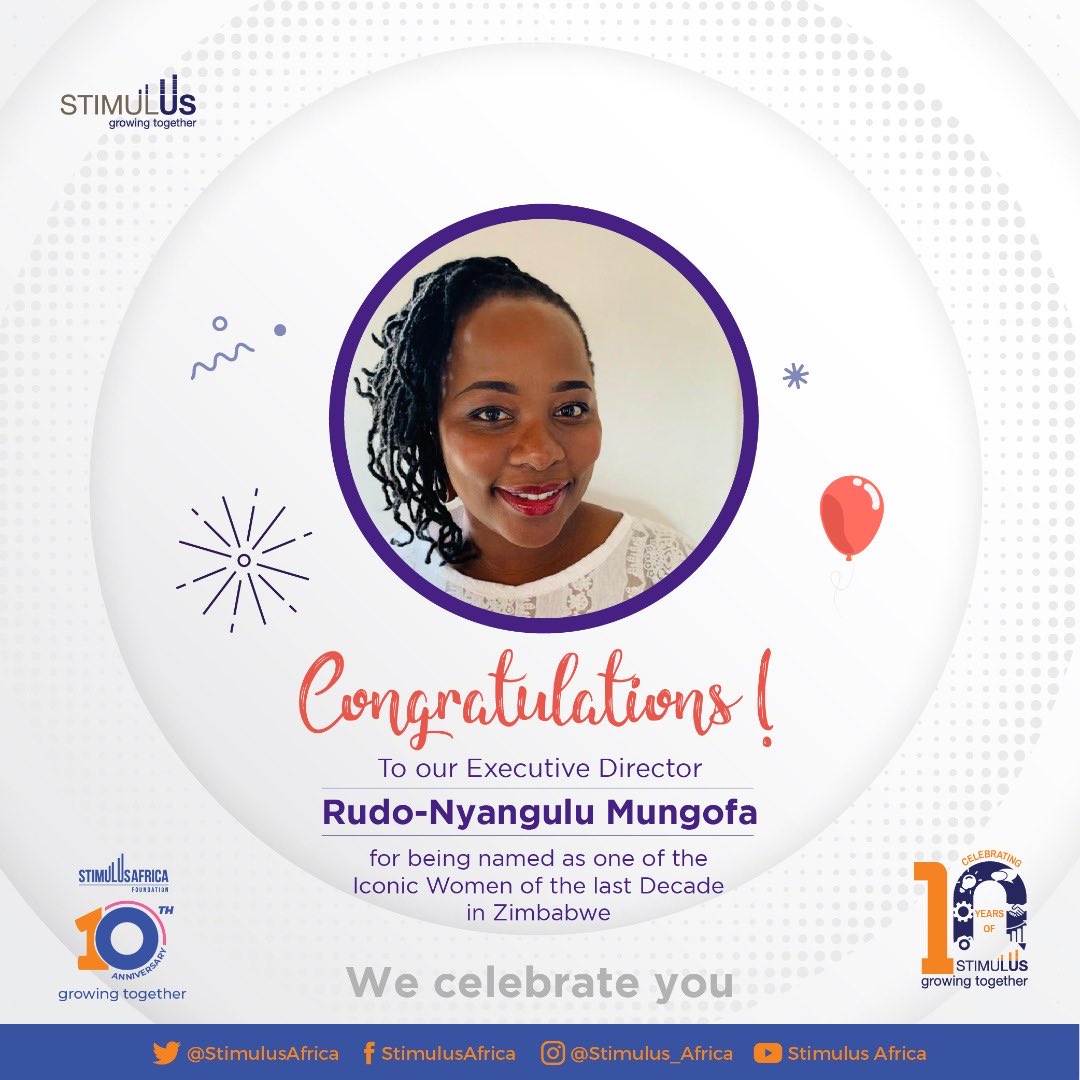 StimulusAfrica's tweet photo. Congratulations ⁦@RudoNyangulu⁩ 🎊🎉 #IconicWomanofthedecade #Zimbabwe https://t.co/woa8O6X4jr