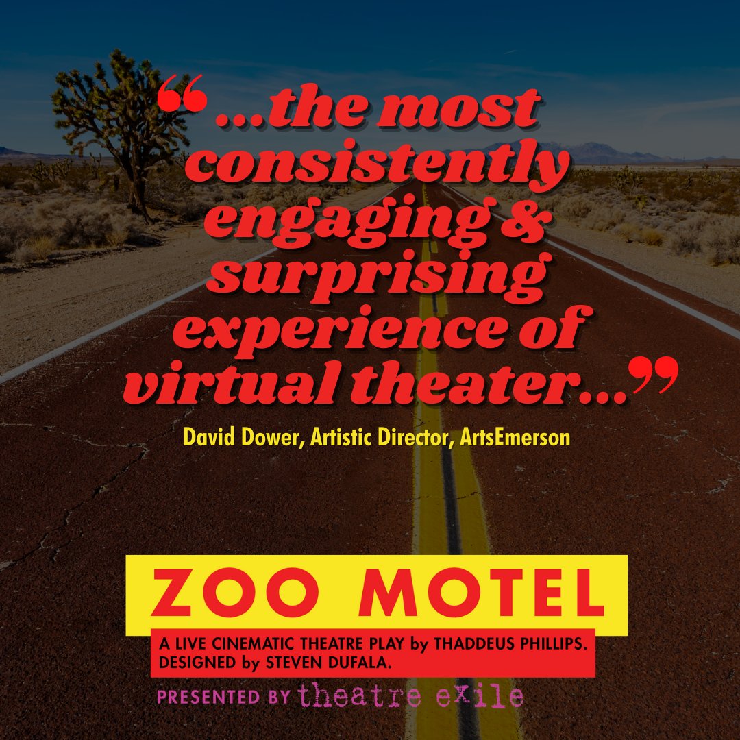 TheatreExile's tweet photo. Theatre Exile presents ZOO MOTEL by @TADEUSZPHILLIPS, 4/15-5/2
This virtual odyssey combines interactive live theater, gripping storytelling, cinematic illusions &amp; magic.
🎟️ &amp; info : https://t.co/9cCg0Rpxqo 

@ArtsEmerson @stevecuiffo @EPassyunkAve https://t.co/Vdjl9oJr34