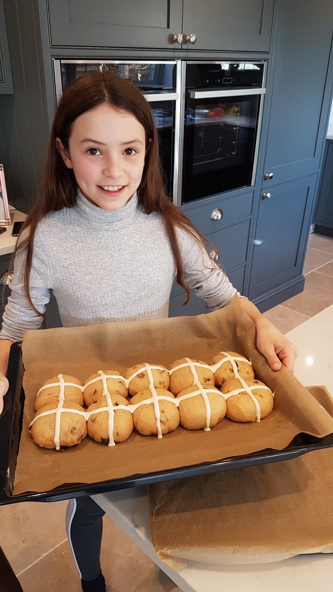 Happy Easter from us all🐣According to legend, hot cross buns hung in the kitchen protect from evil spirits...our hot cross buns were so lovely, they didn't last that long! A few pictures from our virtual hot cross bun masterclass. Thank you Caroline of Hunkington House Kitchen😋