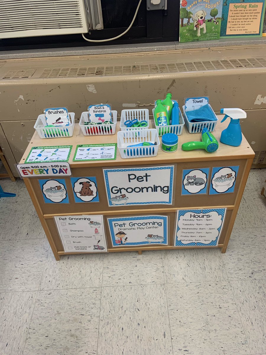 JessicaMonacoNB's tweet photo. Pre-K is “PAWS-itively” loving our new Pet/Vet Theme! We are having so much fun being groomers, vets and dog trainers! #nbtweets @Tools_PreKTeach https://t.co/QuJwiIs9k2