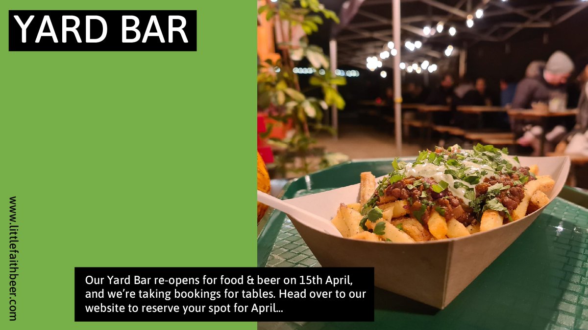 littlefaithbeer's tweet photo. Our Yard Bar reopens from Thursday 15th April, and we can’t wait to welcome you all back.
We’re currently only taking bookings for the first week we’re allowed to re-open, for all the info and to book, please visit our website;
>>> https://t.co/nU0FJHsvRU https://t.co/fzFRHRD7IM