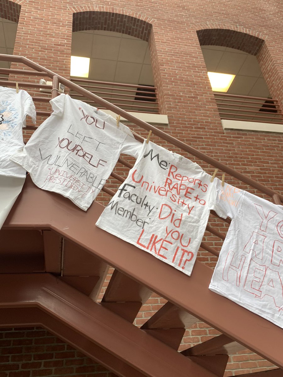 _reinabritt_'s tweet photo. April is Sexual Assault Awareness month so to start it off, Safe Haven and Elevate set up the Clothesline Project in the Student Center. These shirts just prove how much the University and society needs to make moves towards survivor friendly change. https://t.co/9ZXH1ws346