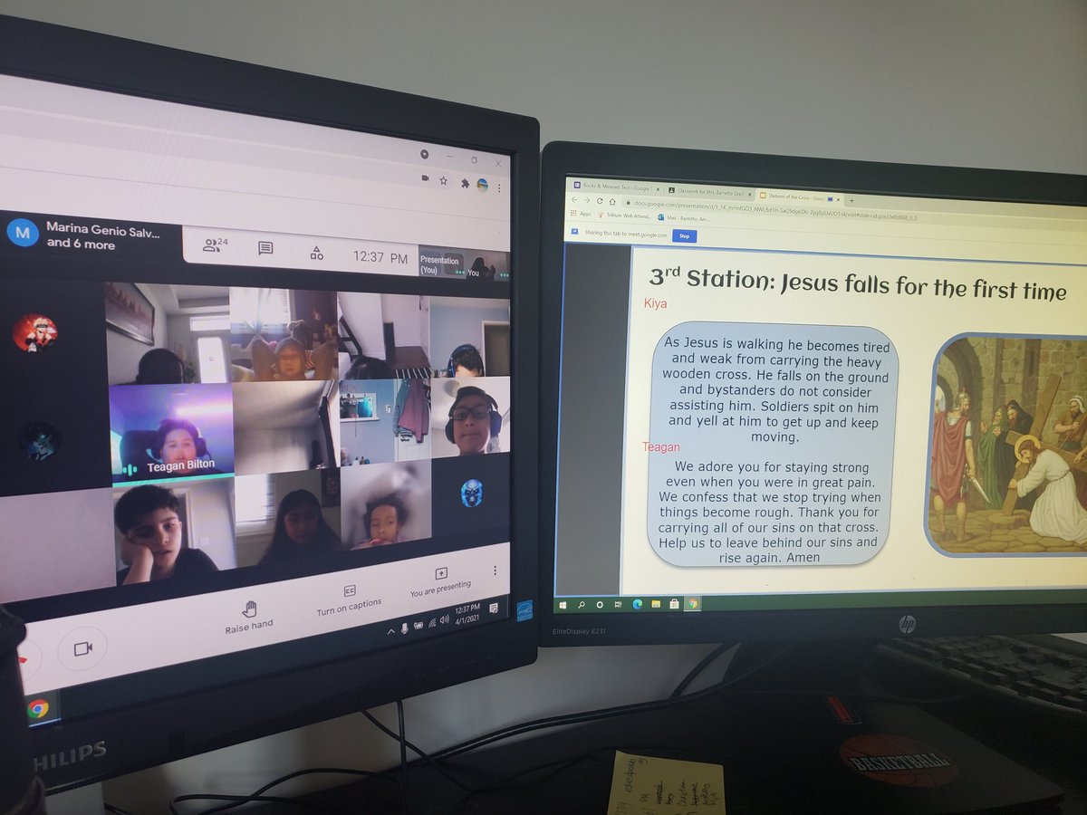 abc_barretto's tweet photo. The Grade 4's reading through the Stations of the Cross. Thank you to Mr. Fairclough's class for creating such a beautiful presentation! ✝️#maundythursday #StationsOfTheCross @FrCWSullyDPCDSB https://t.co/BlY7Tcbo5L