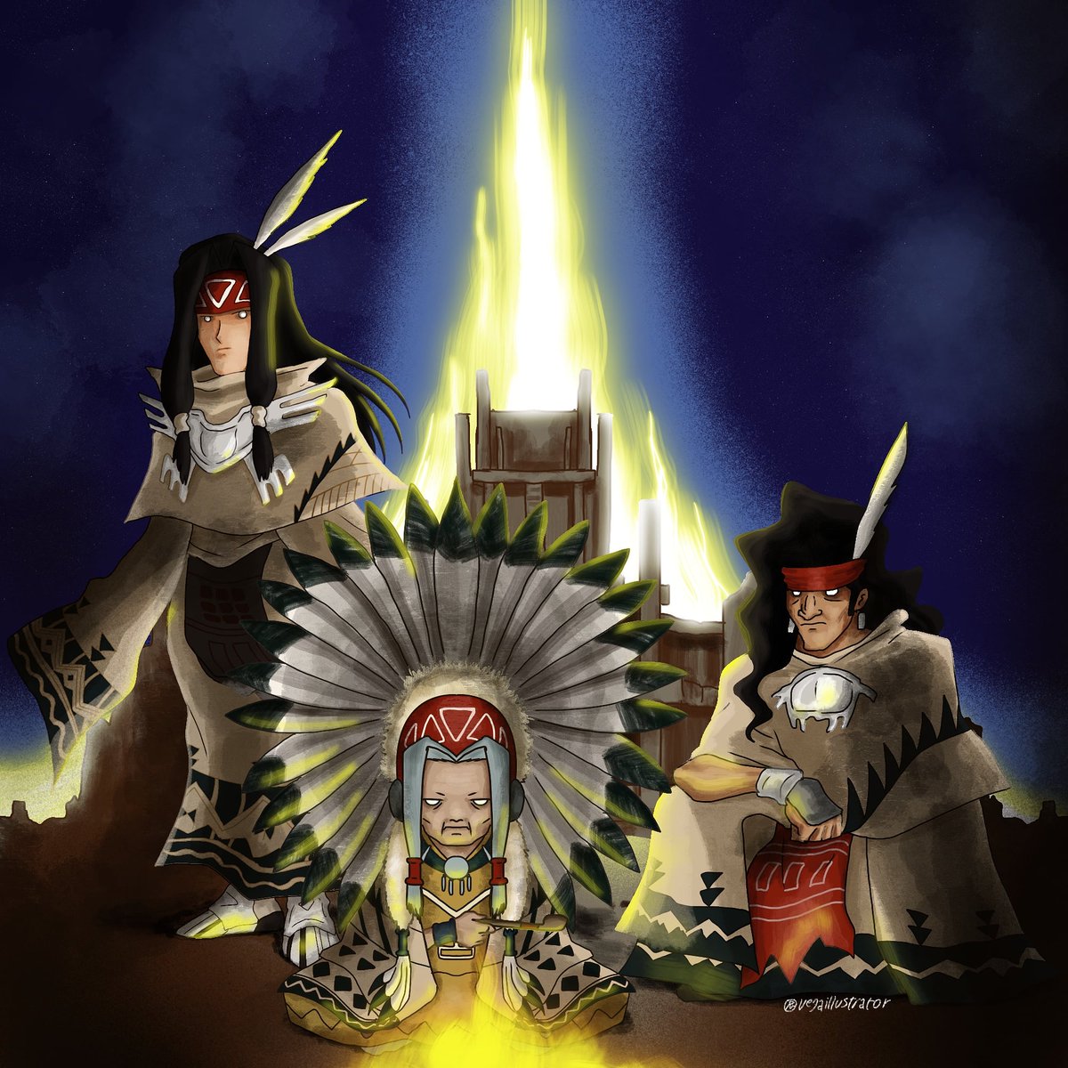 VegaIllustrator's tweet photo. Los Grandes Espíritus han hablado, el torneo Shaman inicia luego de 500 años. ¡Feliz estreno de #ShamanKing2021 !
#ShamanKing #apache #apachetribe #goldva #silver #kalim #apaches #officers #greatspirits #fanart #illustration #digitalart #procreate #anime #hiroyukitakei https://t.co/8Cnepfarhx