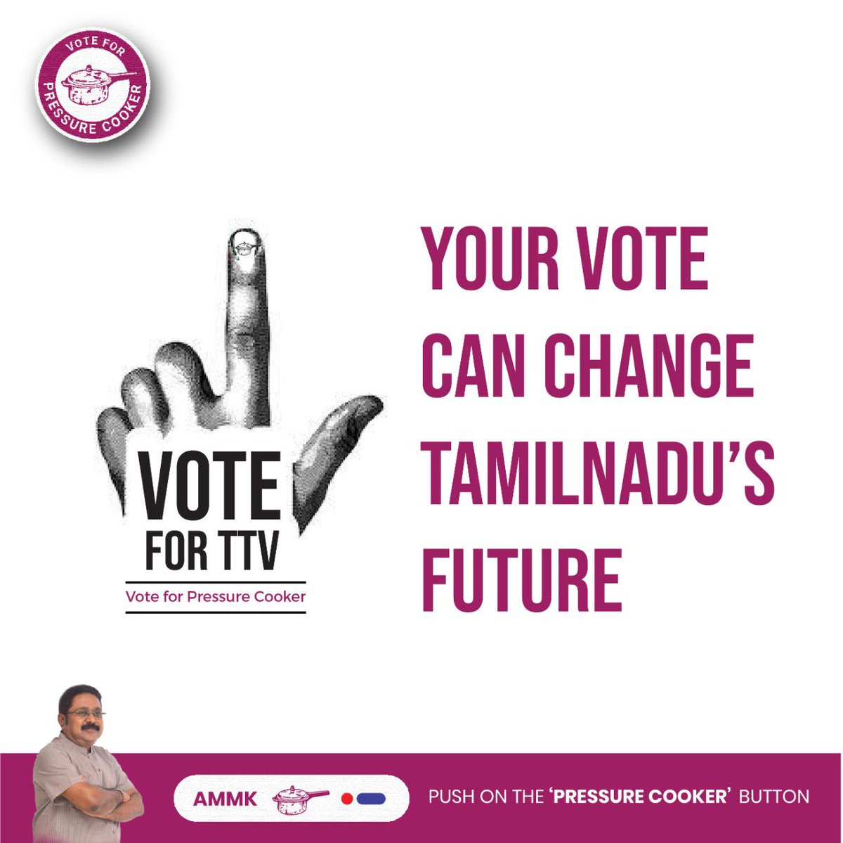 AMMKTNITWING's tweet photo. Your Vote Can Change
TamilNadu ‘s Future !
VOTE FOR TTV !
VOTE FOR PRESSURE COOKER
#VoteForTTV
#VoteForAMMK
#VoteForPressureCooker https://t.co/rcpgkYUgK2