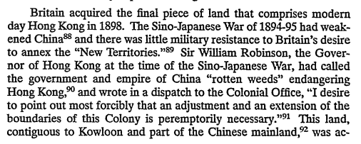 Unsatisifed with simply having captured and forced Hong Kong to capitulate, the British invaded China twice further and forced Kowloon and it's engaged subsidiary land bridges to become part of it's colony.