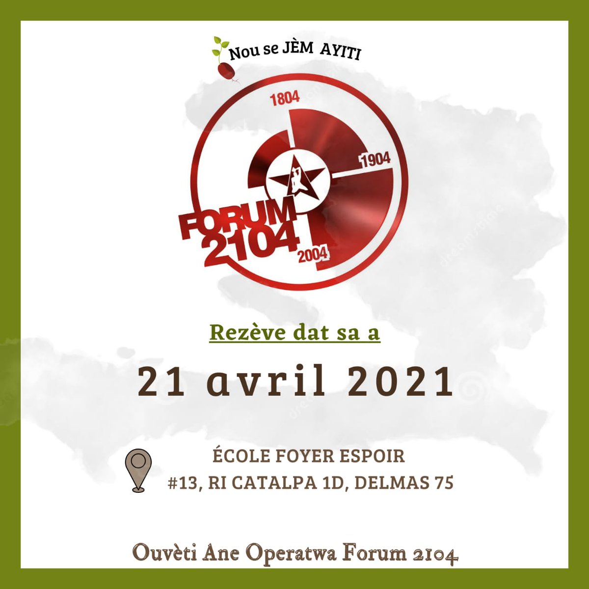 Collectif_SLB's tweet photo. RezèveDatSaA

#FOYERESPOIR
#JÈMAYITI
#FORUM2104 https://t.co/9APYL6E5on