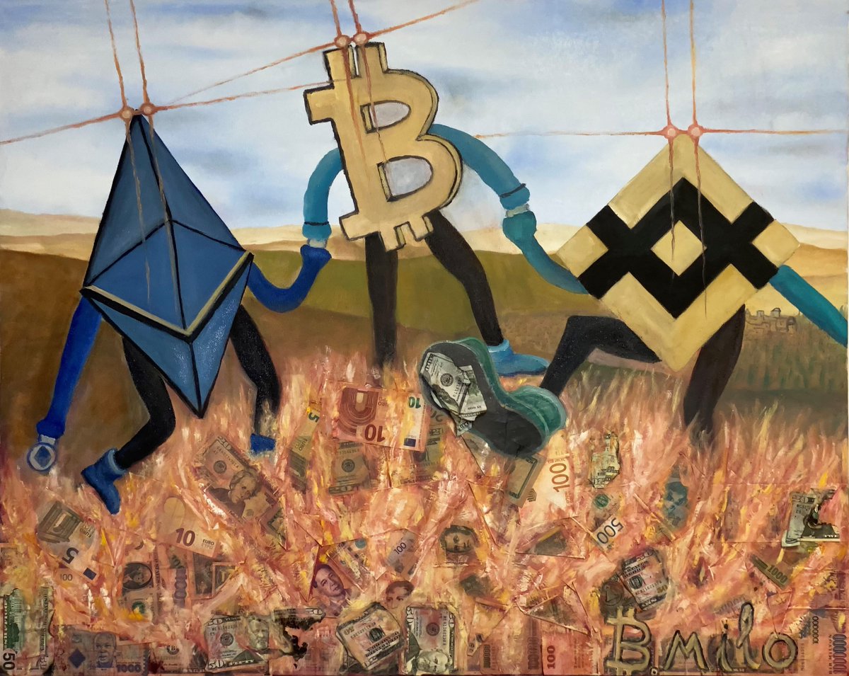 bmilo14's tweet image. Cashes to Ashes

40+ years of painting. First ever public release.

Original artwork made especially for the Binance #MyFirstNFT competition.

Hand-painted ~ Oil, real cash burned !

Theme : The Tipping Point

bnb1v6gacjxu0r0xjl0jsr8a45ffmd3v5phwnnjdfk : The Tipping Address

🙏