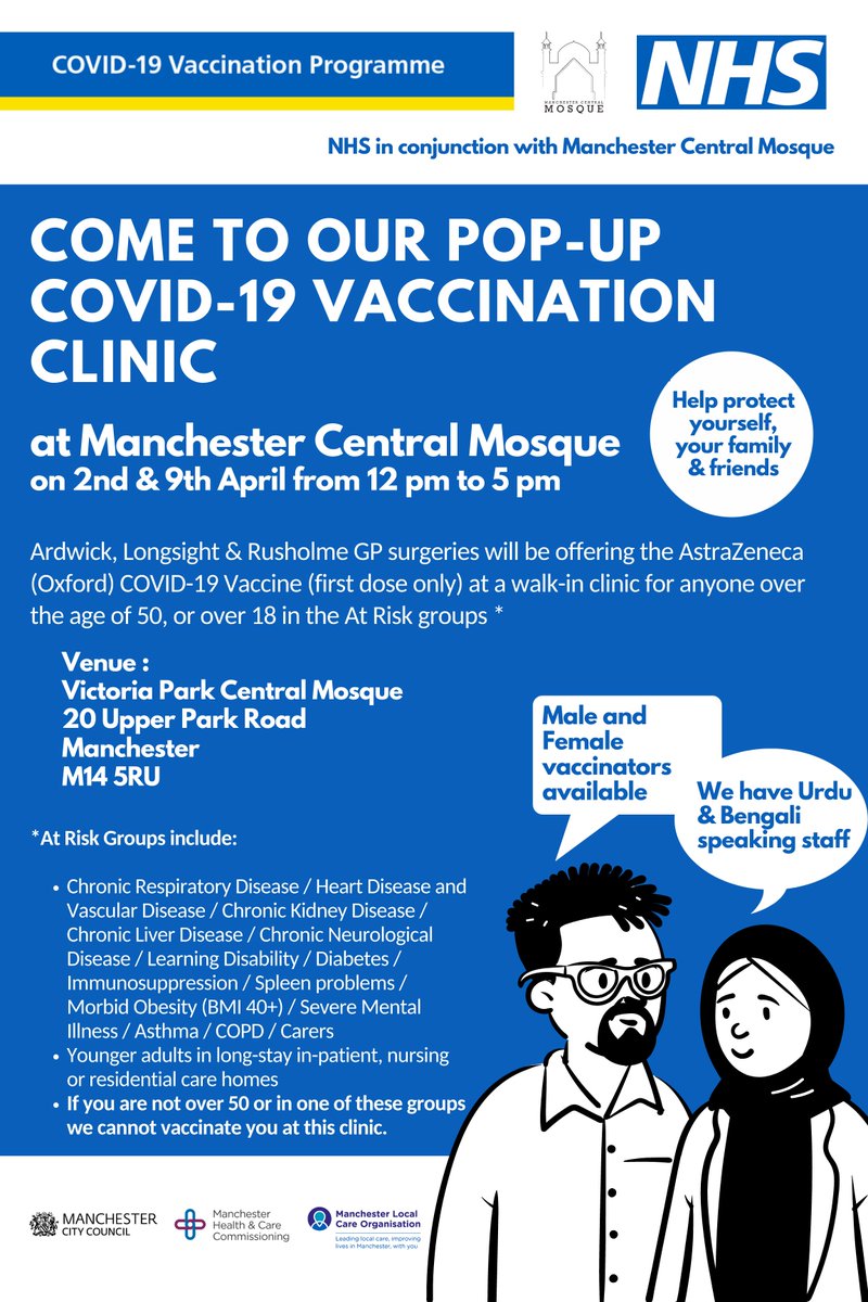 Upcoming community vaccine clinics in our Neighbourhood 🌈💉🌅👇 The latest Neighbourhood Round-up from your Health Development Coordinator: vaccine special 3 for #Hulme, #MossSide & #Rusholme folks. For all the key info since March, try the mega-index! drive.google.com/file/d/1x9VSOn…