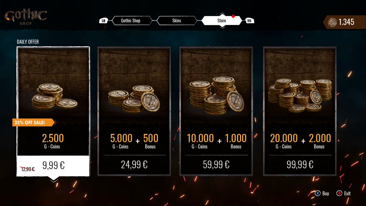 gothicthegame's tweet photo. Introducing the G-Store: A new way to customize your adventure in the world of Gothic.

The store will feature new equipment, a large amount of quality of life items, such as healing potions, XP-boosters or damage-enhancers and even pets!

Read more here: https://t.co/62Tyv72yix https://t.co/sOuqInT3x4