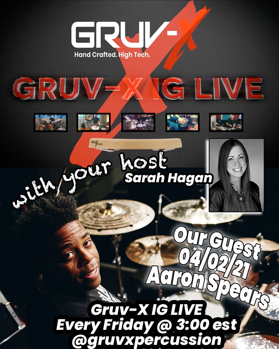 X_Percussion's tweet photo. We're proud to have the incomparable @aaronspears on our Gruv-X IG Live show with our host, the spectacular @SarahHaganDrums THIS Friday at 3p EST! Hope to see you there on IG!! https://t.co/vNk6RJJoI8