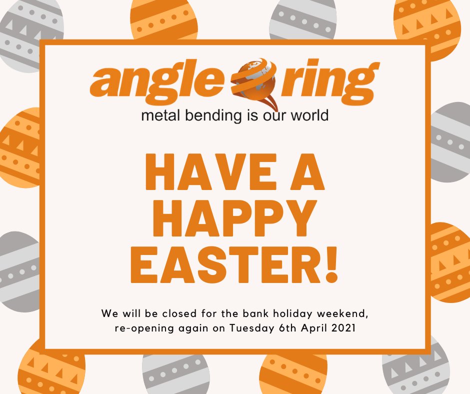 It's almost time for that long overdue bank holiday weekend!

We will be enjoying some time off as well, and be closing from 5pm today until 8am on Tuesday 6th April 2021.

We hope you all have a fantastic Easter break!

#Easter  #BankHoliday  #MetalBending