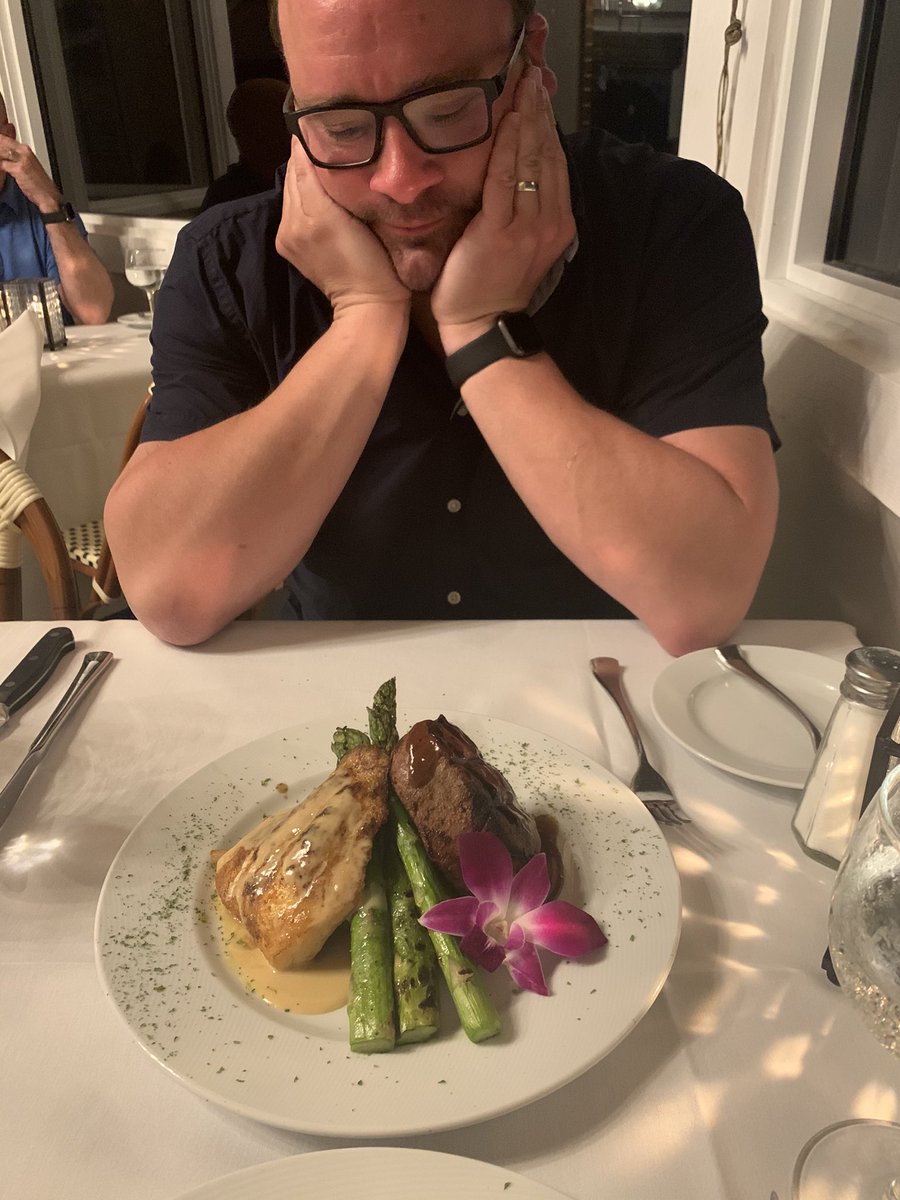 bryankading's tweet photo. @CasaYbelResort Cedar Smoked Grilled Octopus W/Garlic Fingerling Potatoes, Blueberry Compote and Mojito Glaze.  Then Grilled Filet Mignon, Red Wine Demi Seared Black Grouper Fillet with Dijon-Citrus (my wife took the pic w/out me knowing) #notposing https://t.co/uV72A3Blqh