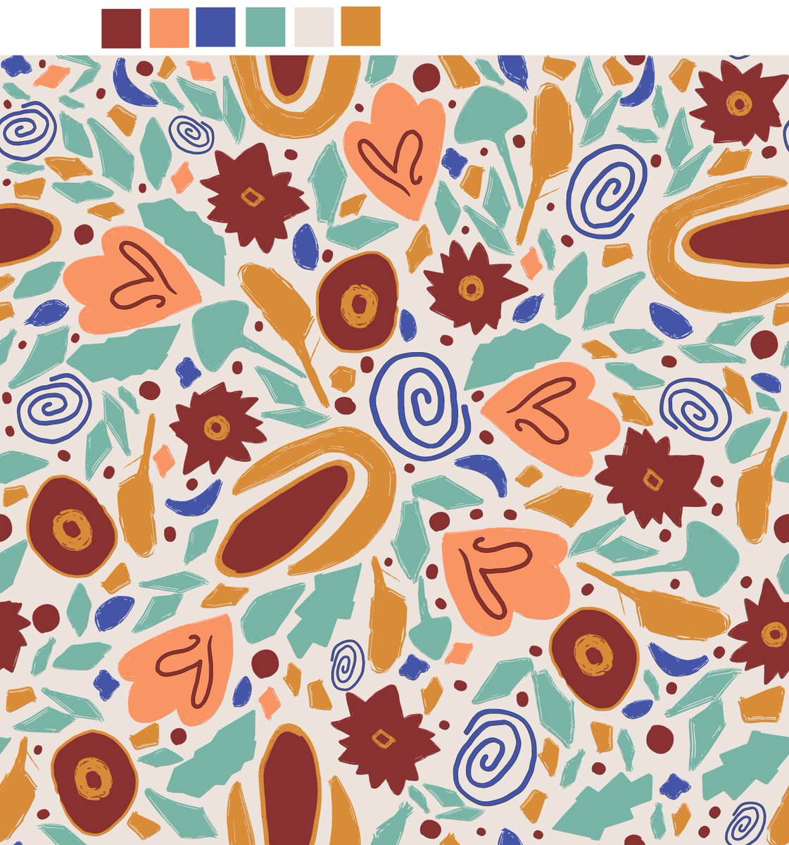 A new pattern design - Wild flowers - an abstracted scattered floral with fun shapes and movement
