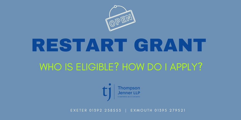 Restart Grant...This is a new payment available for business owners...Find out who is eligible and how much you can claim....thompson-jenner.co.uk/restart-grant/

#restartgrant #businessgrant #businessrestart #helpforbusiness #businesshelp #heretohelp #supportforbusiness #businesssupport