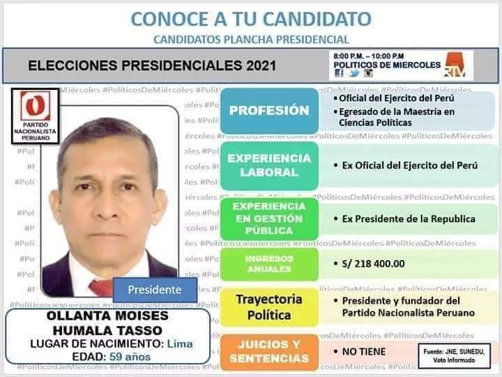 WomanPeru2021's tweet photo. #ConoceAlcandidato
El sexto candidato es el señor Ollanta Humala del Partido Político, Partido Nacionalista Peruano
#Elecciones2021 #PeruVotaSeguro #DebatePresidencialJNE #perudecide2021 Datum
CreditoPaginaPoliticosdeMiercoles-Facebook https://t.co/szVxZntqLs