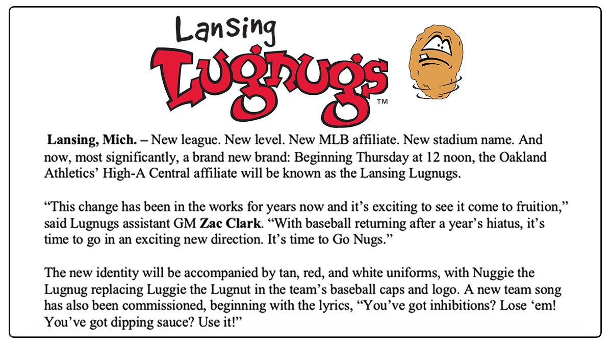 LansingLugnuts's tweet photo. If you were wondering about our new avi: Meet Nuggie the Lugnug!

The official release: https://t.co/xZt323hX21