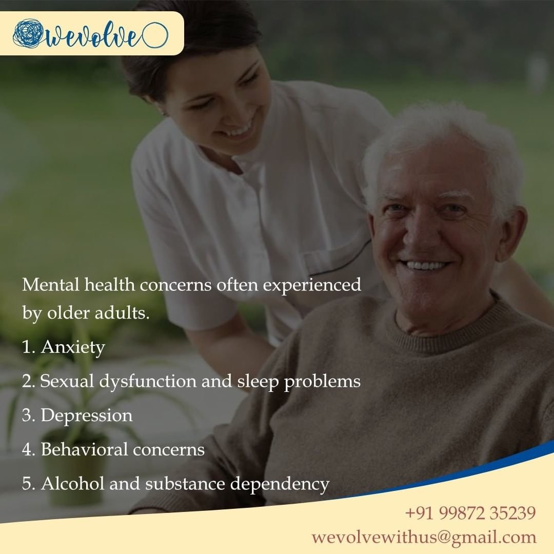 WevolveW's tweet photo. Do you see any of these symptoms in your parents and grandparents? Seek help now and contact us @ +91 99872 35239.
.
.
#wevolve #wevolvewithus #geriatriccounselling #wellness #mentalhealth #mentalhealthmatters #anxiety #depression #moodswings #onlinesessions #selfcare https://t.co/qQAv2TS2P9