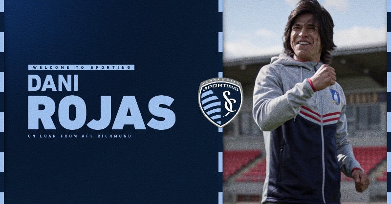 SportingKC's tweet photo. NEWS: #SportingKC acquires striker Dani Rojas on loan from @AFCRichmond. 

Manager @TedLasso receives metric ton of Kansas City barbecue sauce in loan deal. 🤝

Details ⬇️ #OneSportingWay
