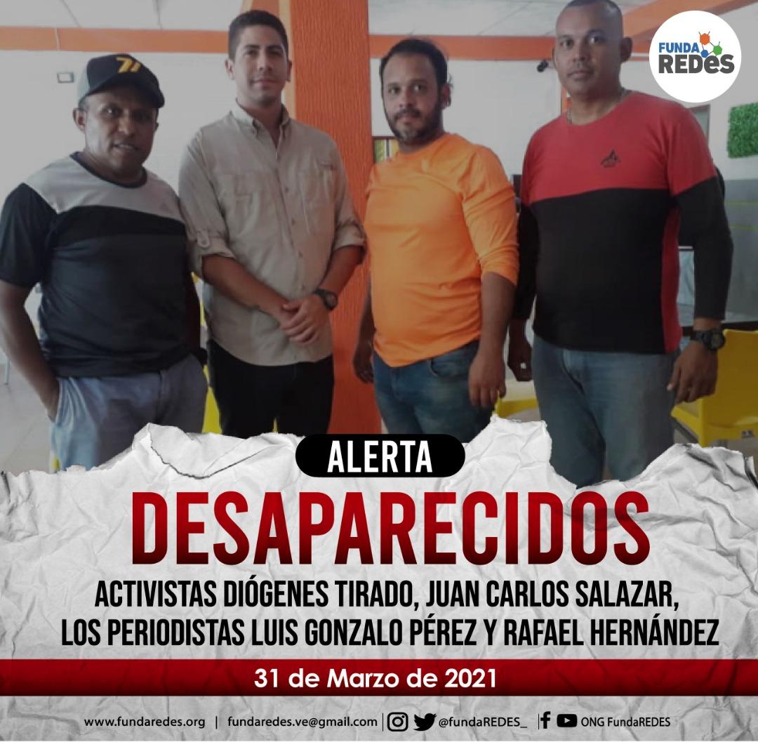 JosFuen95809339's tweet photo. #URGENTE el Perdiodista Juan Carlos Salazar, Sec Gral d @EnCiudadanoVzla en el estado Apure, quien también es activista de @FundaREDES_ , junto a otro activista de esa ONG y los periodistas de @NTN24ve Rafael Hernández y Luis Gonzalo Pérez, fueron detenidos por la GNB ayer https://t.co/0C2hoj3bac