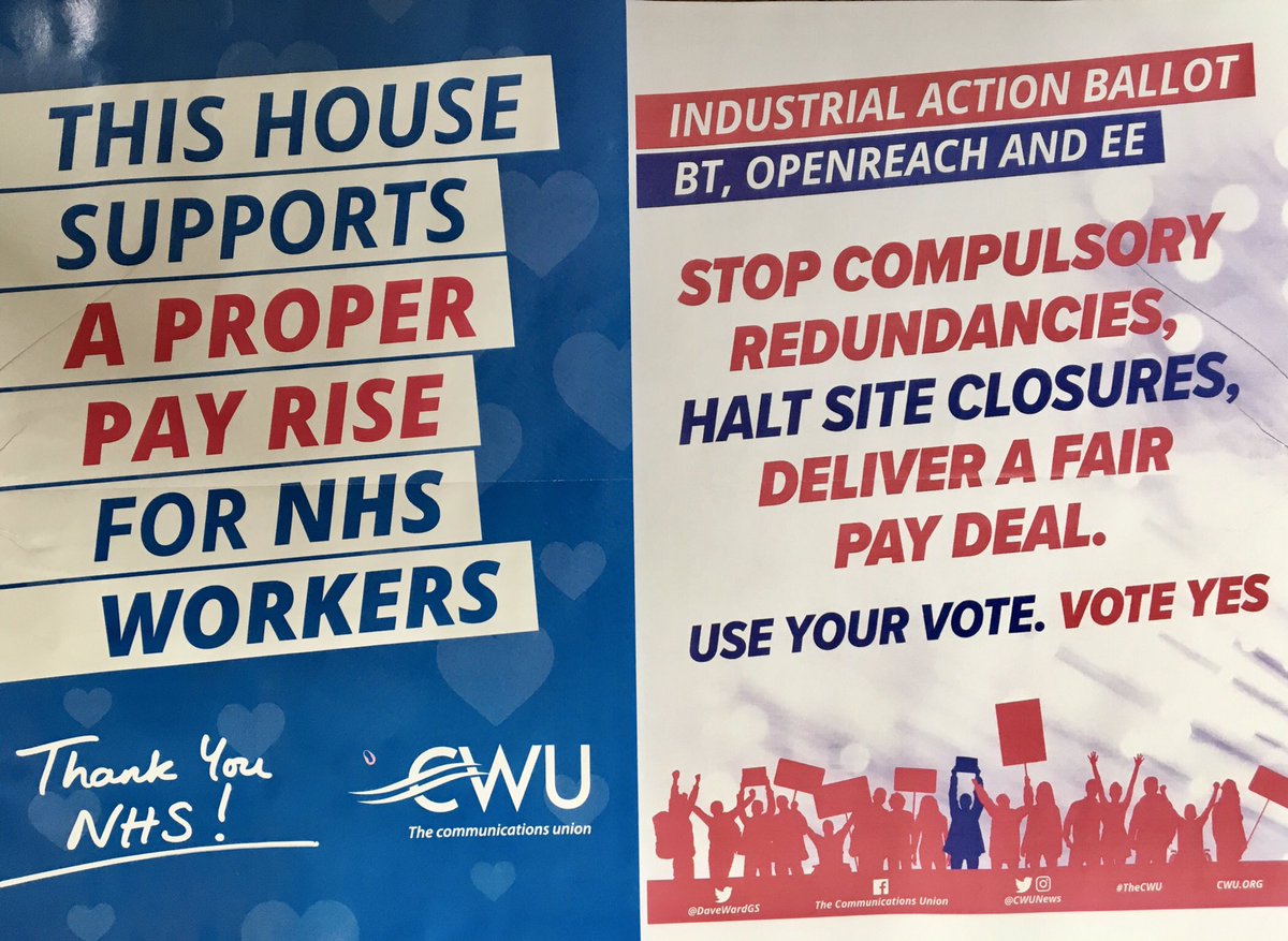 rugbydropout's tweet photo. Great posters in new issue of @CWUnews #TheVoiceMagazine & columns by @DaveWardGS, @CWU_AndyKerr & DGSP #TerryPullinger on how all #CWUMembers must say #CountMeIn and #VoteYes on the BT Openreach EE Industrial Action Ballot. #TimeToMakeAStand #Solidarity & a proper #NHS #Payrise! https://t.co/eZxfXlpXU8