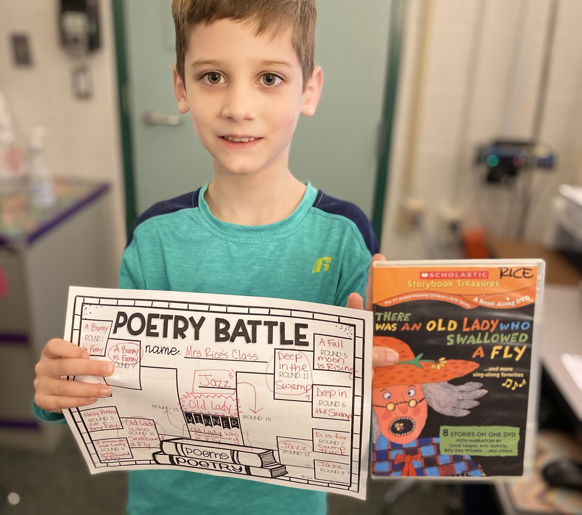 We have a winner! 🏆 Our class engaged in a Poetry Battle comparing various poems this week. Old Lady Who Swallowed a Fly was a class favorite! 🪰 <a href="/HumbleISD_SFE/">Shadow Forest Elem</a>