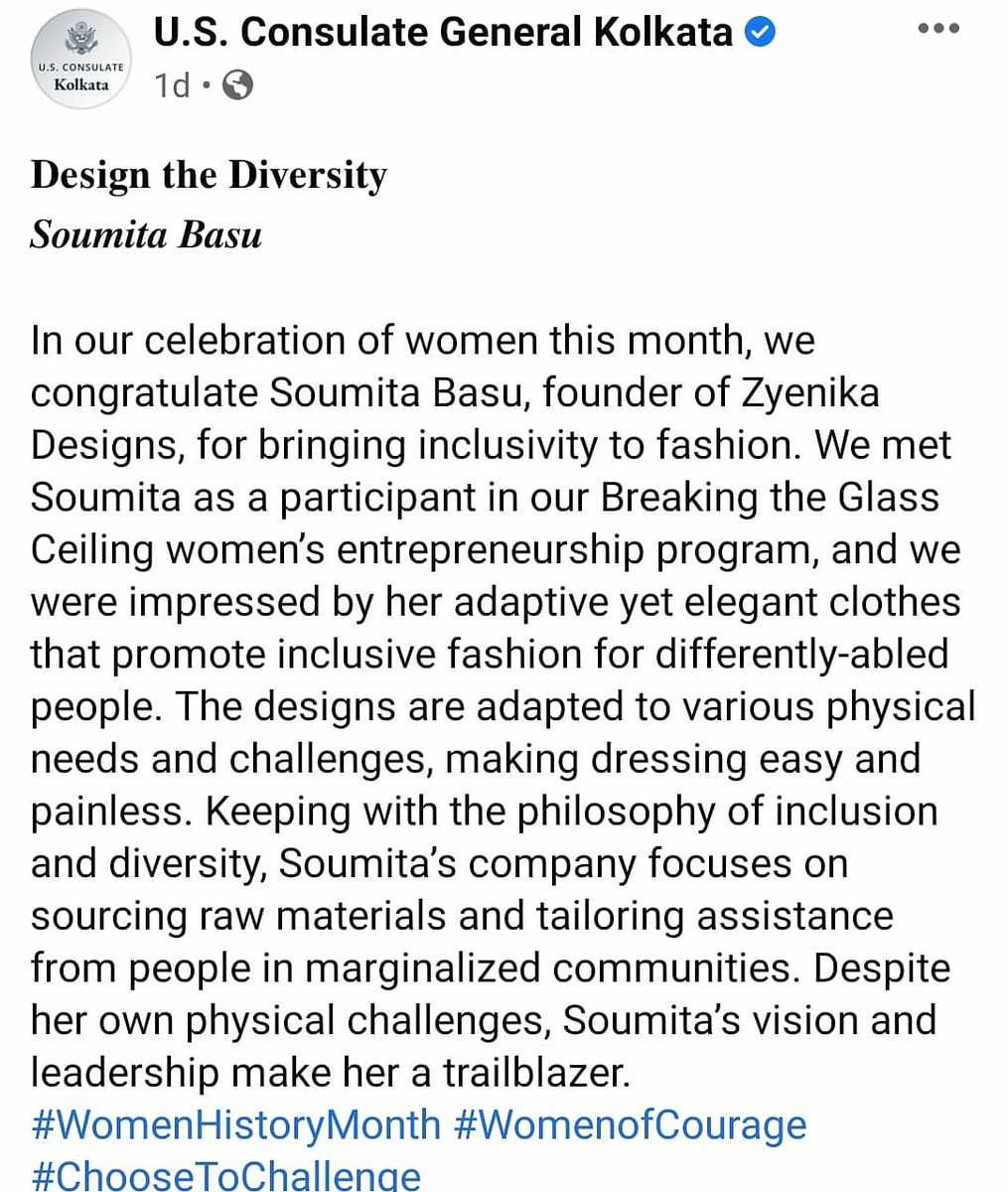 Till #inclusion is the way of life, we need to #design the #Diversity 

Thanks <a href="/USAndKolkata/">U.S. Consulate Kolkata</a> for recognising our work and motivating us further!