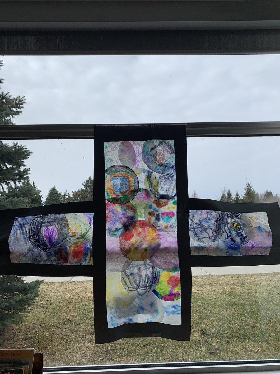 Kinder_Bears's tweet photo. The Koala’s worked so hard on our cross. Each coffee filter was coloured with markers then sprayed with water to make this beautiful result. Happy Easter/Joyeuses Paques everyone. 🐣🐰✝️. #JERPride https://t.co/5dWdkelA9X