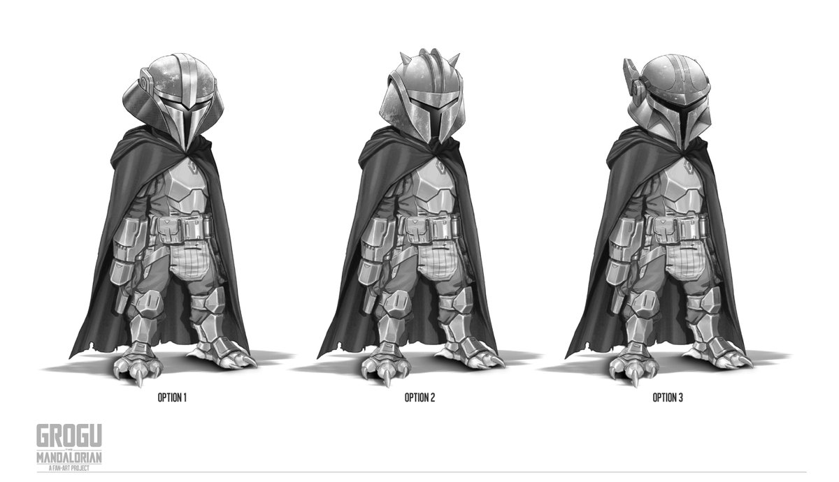 JMatamoros_art's tweet photo. Hey I finally had some time and can advance this project a little more, this time with the helmet design, try to make something that has at least some room for those long ears, hahaha

Which option do you like the most?

#conceptart #characterdesign #grogu #starwars #babyyoda https://t.co/ICKjJ5y43h