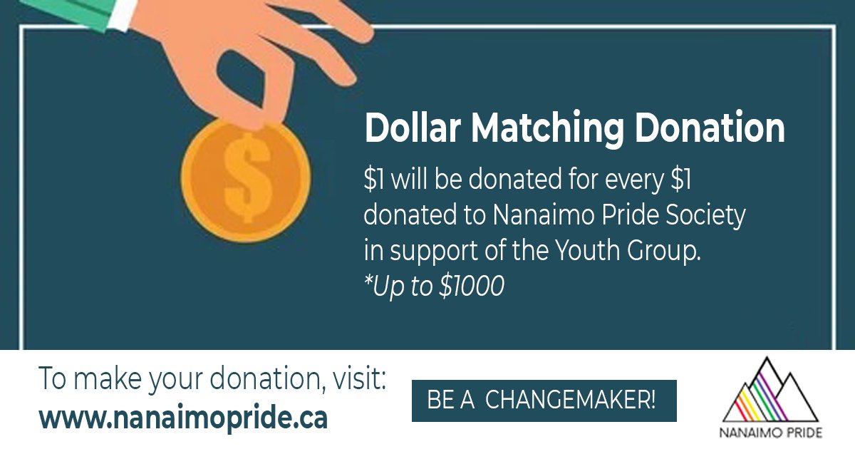 Help 2SLGBTQ youth in Nanaimo! Donate by e-transfer to treasurer@nanaimopride.ca Please note in your message that it is for the Alphabet Soup Youth Group. Our goal is to raise $2000 during April and double your impact thanks to an anonymous donor. Together, we can do this!