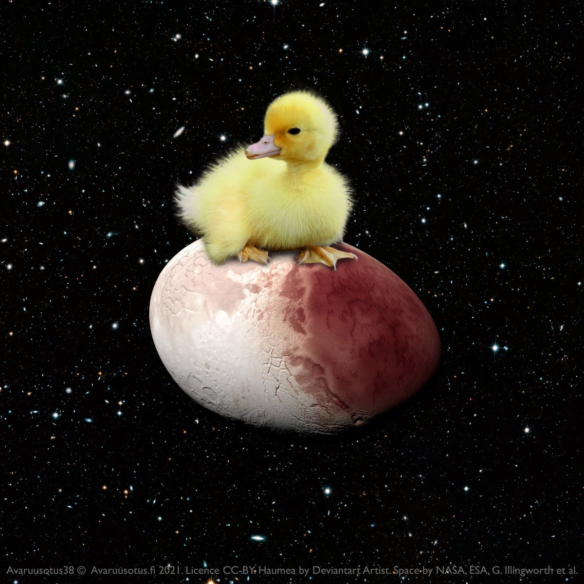 avaruusotus's tweet photo. Happy #Easter everyone! 🌸🐣

Trivia: The #egg shaped planed #Haumea is one of our #SolarSystems dwarf planets. It is located approx. 43.116 AU from Sun ☝️

#avaruusotus #avaruus #space #spaceart #digitalart #animals #astronomy #stars #science #duck #duckling #nasa #esa #universe https://t.co/dABm0W88Sc