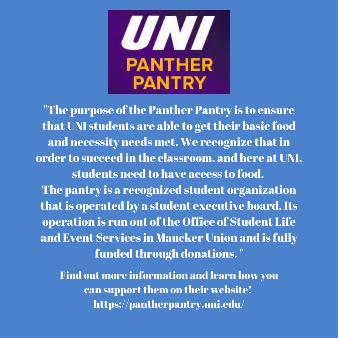 This week we are highlighting the Panther Pantry! 

Check out more about them on their website! pantherpantry.uni.edu