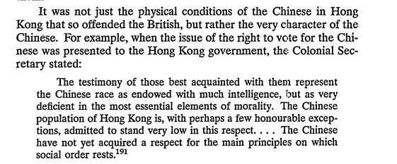 Even though the ideas of C. Burtt and other racialists were being challenged worldwide, the British maintained that the Native Chinese were 'immoral and unintelligent' by virtue of their genetics.