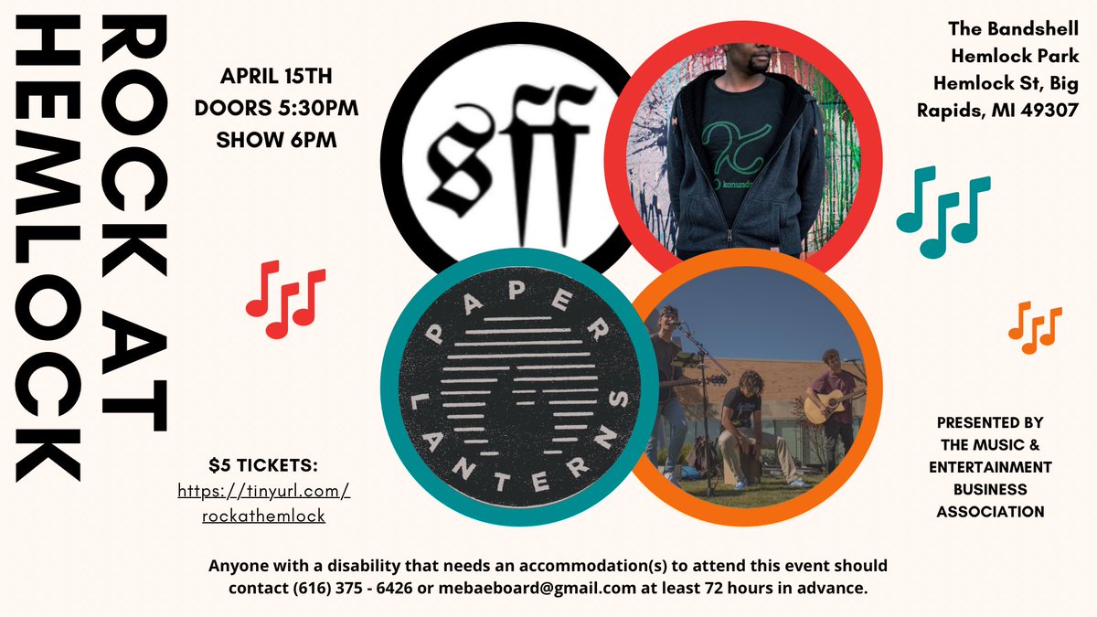 mebaferris's tweet photo. ON-SALE NOW: ROCK AT HEMLOCK

Featuring a stacked line-up of performances at the bandshell in Big Rapids, we can’t wait to rock with you on April 15th! 🎶

$5 🎫: https://t.co/CBZB9McjIa https://t.co/GXYuk7kxdz