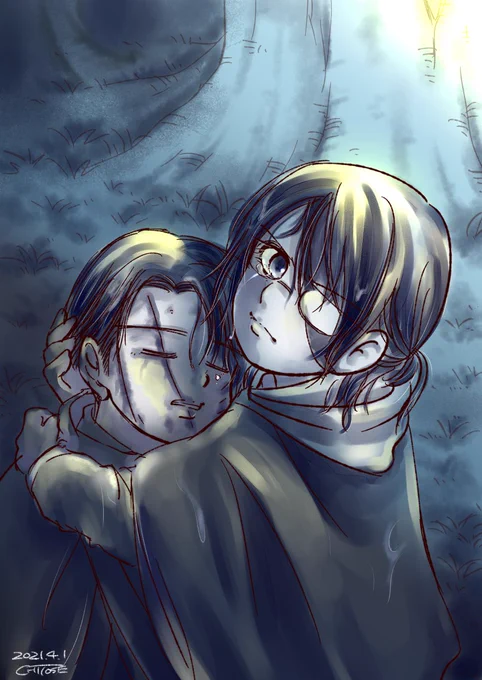 #fanart #進撃の巨人 #shingeki #作品を見てくれてありがとう #拡散機関 #リヴァハン #落書き 
『私が守る』 