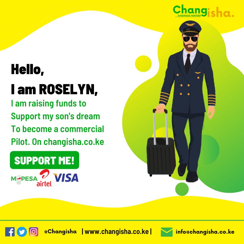 rexintelservice's tweet photo. Hello Team @Changisha,
Roselyn is Raising funds for her son's dream to become a commercial pilot. Help her son pursue his dream by donating anything via their campaign page https://t.co/VsmkelPV5p
#Changisha #Crowdfunding #Fundyourproject https://t.co/f9YcirG4SJ