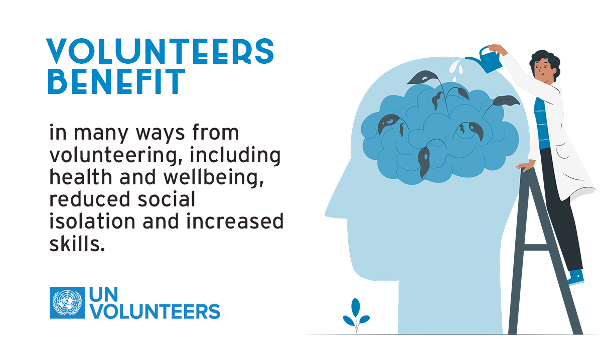 UNVolunteers's tweet photo. Volunteering can improve #health⚕️ and #wellbeing😇, reduce social isolation and help develop new skills. #Share if you agree! https://t.co/FHxrQoo3zY