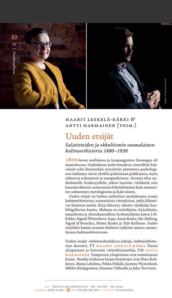 Uusi esoterian historiaa käsittelevä opuksemme on tulossa ensi syksynä Teokselta!🌟

Kuvan esittelyssä mainittujen lisäksi lyhyempiä tekstejä kirjaan ovat tehneet myös Tiina Mahlamäki, Julia von Boguslawski, Matti Rautaniemi, Marjo Kaartinen, Viola Capkova ja Jukka Vornanen!