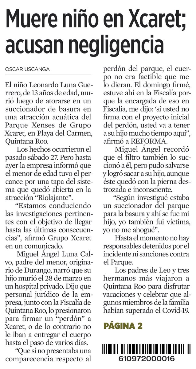jrisco's tweet photo. La muerte de un niño de 13 años en @XcaretPark y el infierno que tuvo que pasar su familia para recuperar el cuerpo. 

[vía @Reforma] https://t.co/BcOyl78ZT2