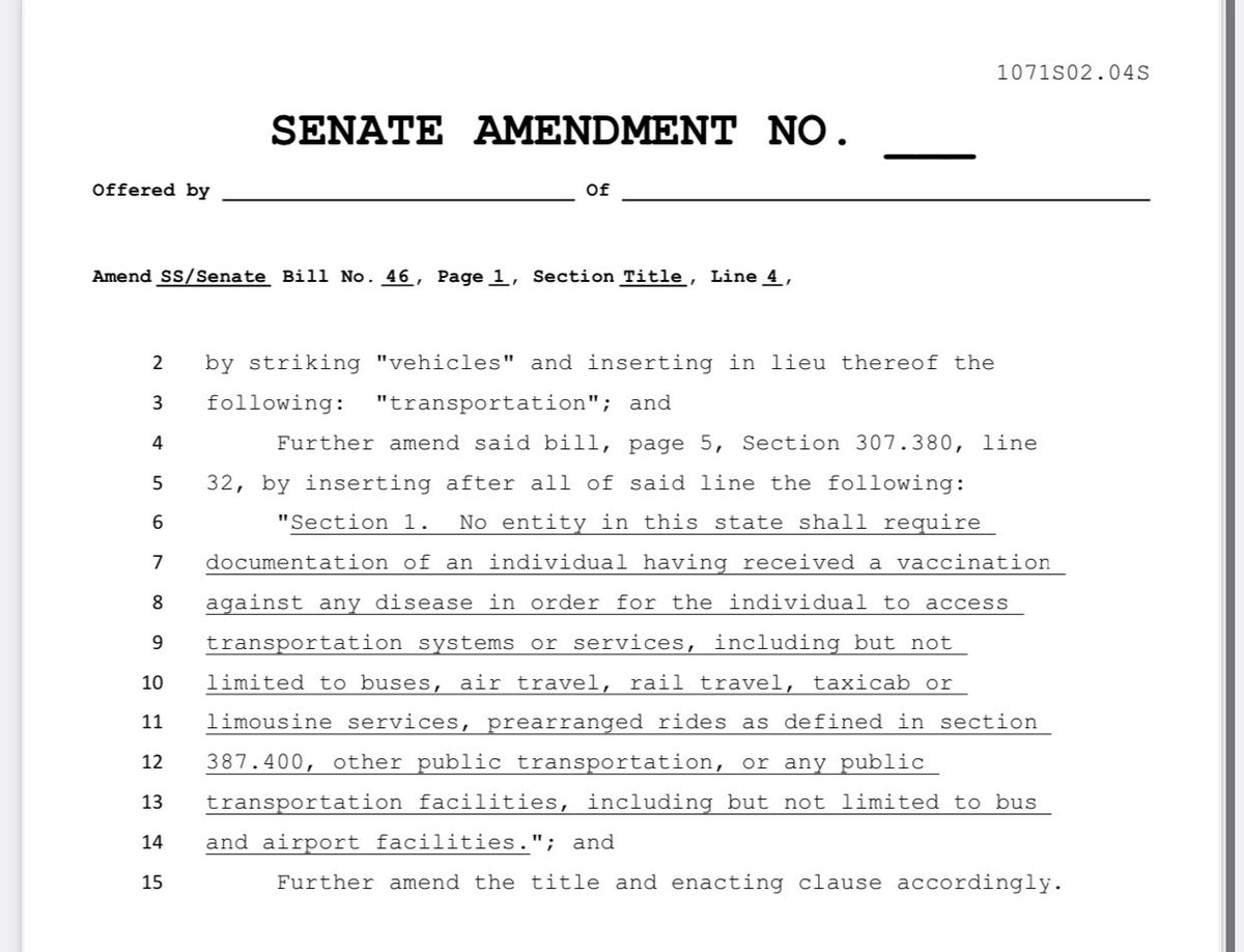 YUGE News! Yesterday in the Missouri Senate we passed an amendment to ban COVID-19 Vaccination Passports. Missourians should be able to travel, work, shop, and go to school without the permission of COVID Tyrants! #MoSEN #moleg #COVID19  #VaccinePassports #Liberty #vaccines #USA