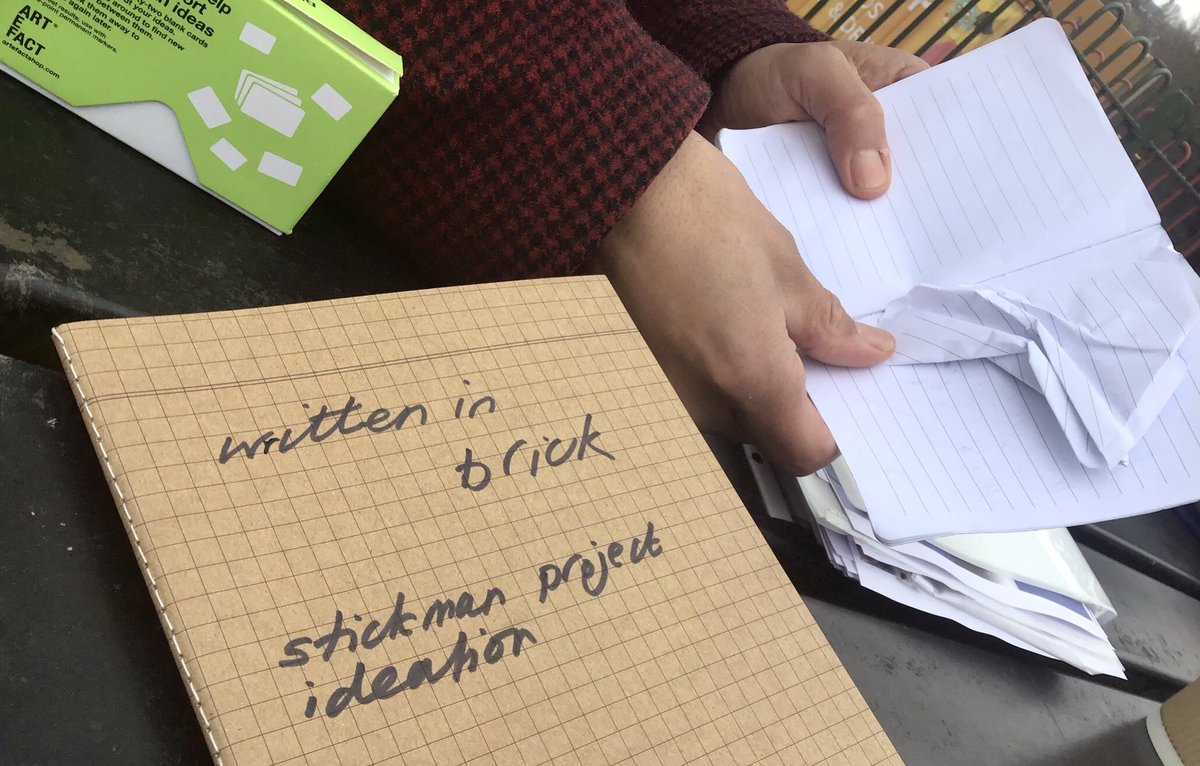 andreanhj's tweet photo. Playing in the park with the inimitable talent Stickman. Looking at brick scratchings, scrapings, marks, dates and names. Emerging ideas #WrittenInBrick #njmideas #nottingham #poet https://t.co/Y8GvwAAxdK