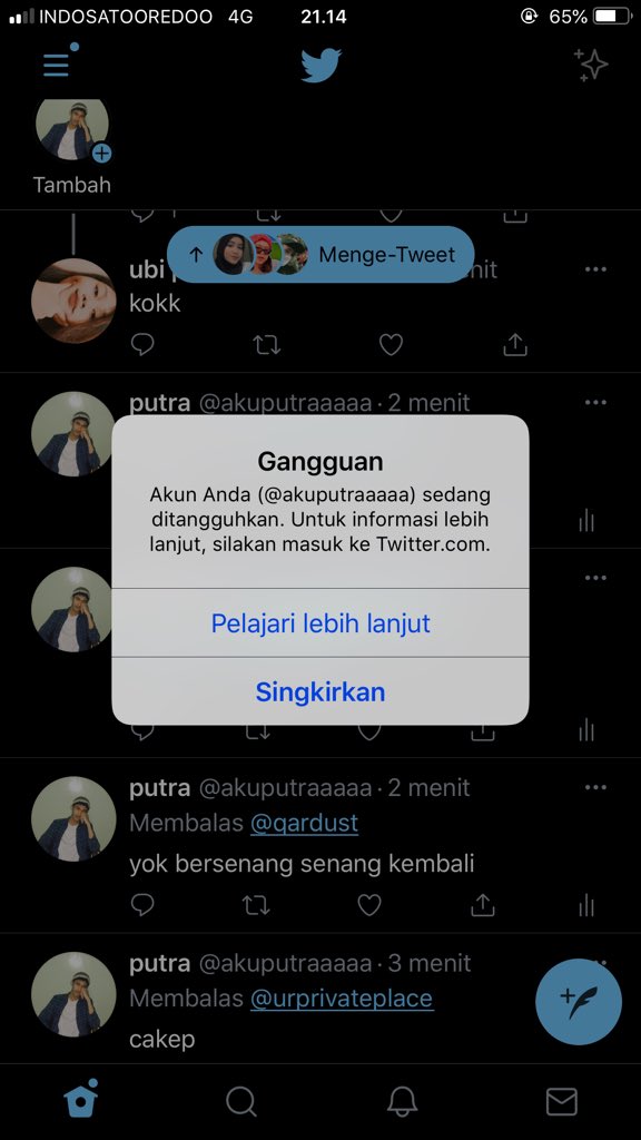 akuputtraa's tweet photo. muak banget semua akun ke suspend 
@panggilakuputra @akuputraaaaa https://t.co/ocsPEvaCvf