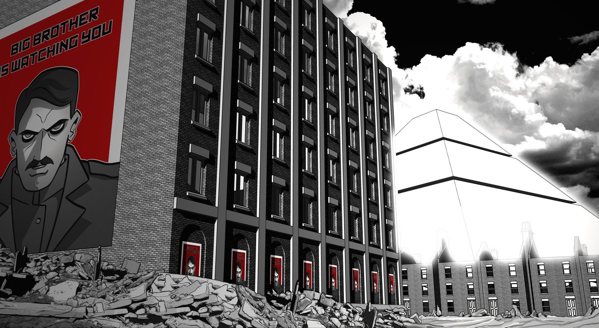 And here's some concept art from my very first pitch to produce a graphic  novel of Orwell's 1984 back in 2012., image size:1200x658
